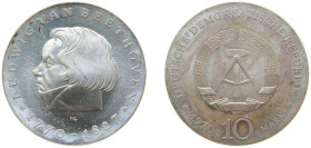 Germany German Democratic Republic 1970 A 10 Mark (Ludwig van Beethoven) Silver (.625) Berlin Mint (72343) 17g UNC KM 27 Schön 29 J 1528 AKS 55