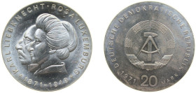 Germany German Democratic Republic 1971 A 20 Mark (Karl Liebknecht & Rosa Luxemburg) Silver (.625) Berlin Mint (100000) 20.9g UNC KM 32