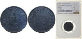 Germany Allied Occupation 1948 F 10 Reichspfennig Zinc Stuttgart Mint (19579000) 3.5g NGC MS 61 KM A104 AKS 95 J 375 Schön DM 98