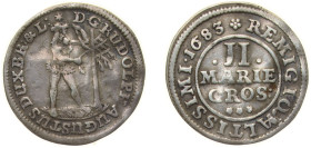 Germany Principality of Brunswick-Wolfenbüttel Holy Roman Empire 1683 2 Mariengroschen - Rudolf August Silver Zellerfeld Mint 1.3g VF Bent KM 498 Welt...