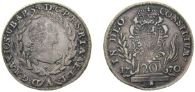 Germany Electorate of Bavaria Holy Roman Empire 1770 A 20 Kreuzer - Maximilian III Joseph (Konventionskreuzer) Silver (.500) 6.5g VF KM 528.2