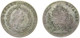 Germany Electorate of Bavaria Holy Roman Empire 1781 A 20 Kreuzer - Karl Theodor (Konventionskreuzer) Silver Amberg Mint 6.6g VF KM 557.2