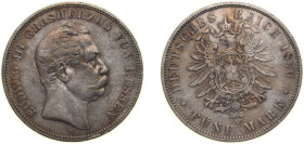 Germany Grand duchy of Hessen-Darmstadt Second Empire 1876 H 5 Mark - Ludwig III Silver (.900) Darmstadt Mint (290450) 27.777g VF KM 353 J 67