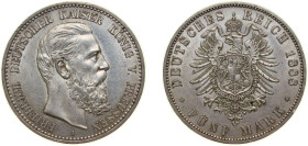 Germany Kingdom of Prussia Second Empire 1888 A 5 Mark - Friedrich III Silver (.900) Berlin Mint (200000) 27.777g AU KM 512 J 99