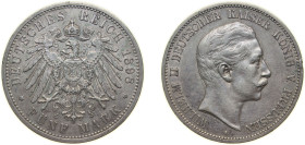 Germany Kingdom of Prussia Second Empire 1898 A 5 Mark - Wilhelm II Silver (.900) Berlin Mint (1133590) 27.777g XF KM 523 AKS 129 J 104