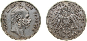 Germany Kingdom of Saxony (Albertinian Line) Second Empire 1903 E 5 Mark - Georg Silver (.900) Muldenhütten Mint (536298) 27.777g XF KM 1258 J 130