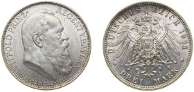 Germany Kingdom of Bavaria Second Empire 1911 D 3 Mark - Otto (90th Birthday of Prince Regent Luitpold) Silver (.900) Munich Mint (639721) 16.66g UNC ...