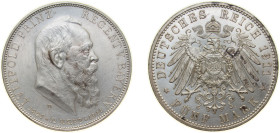 Germany Kingdom of Bavaria Second Empire 1911 D 5 Mark - Otto Prince Regent Luitpold Silver (.900) Munich Mint (130000) 27.78g UNC Cleaned KM 999 J 50...