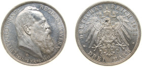 Germany Kingdom of Bavaria Second Empire 1911 D 3 Mark - Otto (90th Birthday of Prince Regent Luitpold) Silver (.900) Munich Mint (639721) 16.66g UNC ...