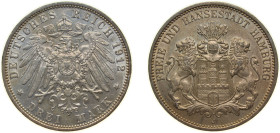Germany Free Hanseatic city of Hamburg Second Empire 1912 J 3 Mark Silver (.900) Hamburg Mint (491088) 16.67g UNC KM 620 J 64