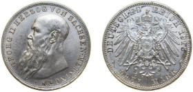 Germany Duchy of Saxe-Meiningen Second Empire 1913 D 3 Mark - Georg II Silver (.900) Munich Mint (20000) 16.667g AU KM 203 J 152