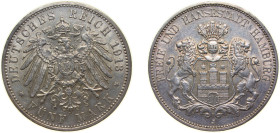 Germany Free Hanseatic city of Hamburg Second Empire 1913 J 5 Mark Silver (.900) Hamburg Mint (327000) 27.777g AU KM 610 J 65