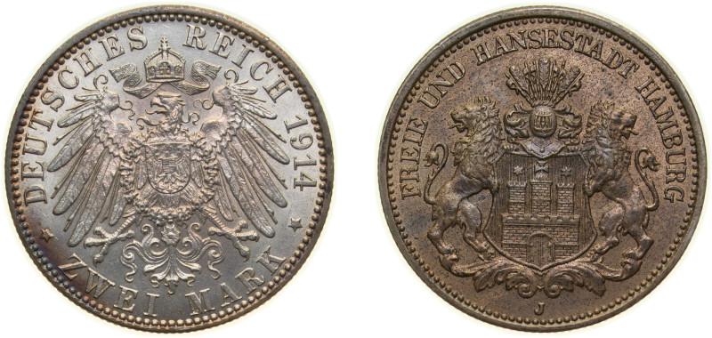 Germany Free Hanseatic city of Hamburg Second Empire 1914 J 2 Mark Silver (.900)...