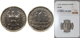 Germany Germany - 1871-1948 Weimar Republic 1933 F 1 Reichsmark Nickel Stuttgart Mint (1400000) 4.85g NGC AU 58 KM 78 AKS 36 J 354 Schön DM 80