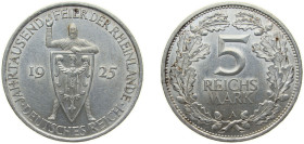 Germany Germany - 1871-1948 Weimar Republic 1925 A 5 Reichsmark (Rhineland) Silver (.500) Berlin Mint (683733) 25g AU KM 47 AKS 60 J 322 Schön DM 48
