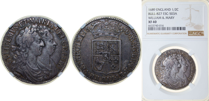 Great Britain Kingdom of England 1689 ½ Crown - William & Mary (1st busts; 1st s...
