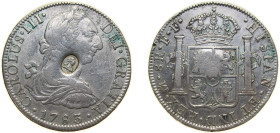 Great Britain United Kingdom 1783 Mo FF (1797-1804) 1 Dollar - George III (Type I countermark; oval) Silver (.903) Bank of England 26.7g VF KM 632 Sp ...