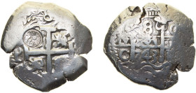 Guatemala State of the Federal Republic of Central America ND (1839) 8 Reales (Type II Counter-mark, Countermark on a Bolivia, 8 reales, 1743 P C, Pot...