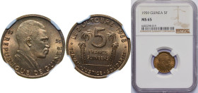 Guinea Republic 1959 5 Francs Guinéens Aluminium-bronze 3.1g NGC MS 65 KM 1 Schön 1