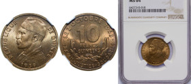Guinea Republic 1959 10 Francs Guinéens Aluminium-bronze 3.95g NGC MS 64 KM 2 Schön 2