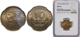 Guinea Republic 1959 10 Francs Guinéens Aluminium-bronze 3.95g NGC MS 66 KM 2 Schön 2