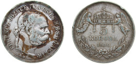 Hungary Austro-Hungarian Empire 1900 KB 5 Korona - Franz Joseph I Silver (.900) Kremnica Mint (3841893) 24g VF Rim Damage KM 488 H 2201 ÉH 1492 Adamo ...