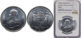Hungary Kingdom 1943 BP 5 Pengő - Miklós Horthy (Birthday) Aluminium Budapest Mint (2000000) 6.1g NGC MS 65 KM 523 ÉH 1510 H 2261 Adamo P8.3