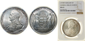 Hungary Kingdom 1939 BP 5 Pengő - Miklós Horthy (Birthday) Silver (.640) Budapest Mint (408000) 25g NGC MS 63 KM 517 ÉH 1509 H 2242 Adamo P8.2