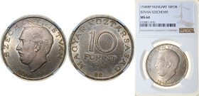 Hungary Republic 1948 BP. 10 Forint (Revolution of 1848 - Széchenyi István) Silver (.500) Budapest Mint (100000) 20g NGC MS 64 KM 538 ÉH 1531 H 2342 A...