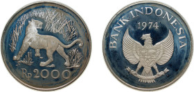 Indonesia Republic 1974 2000 Rupiah (Javan Tiger) Silver (.925) Royal Mint (18000) 28.28g PF KM 39a Schön 29a