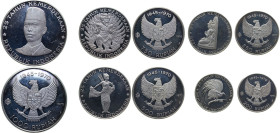 Indonesia Republic 1970 200, 250, 500, 750, 1000 Rupiah (General Sudirman, 5 Lots) Silver (.999) PF KM 23-27