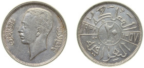 Iraq Kingdom AH 1357 (1938) 20 Fils - Ghazi I Silver (.500) Royal Mint (Tower Hill) (1200000) 3.6g AU KM 106 Schön 11