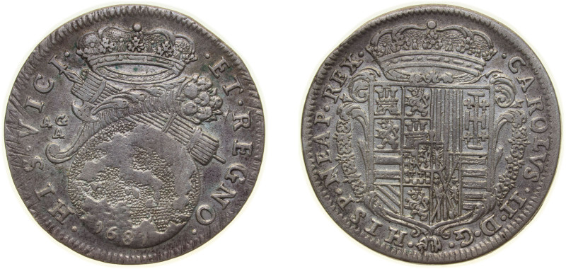 Italy Kingdom of Naples Italian states 1687 AG-A 1 Tari - Carlo II Silver 5.6g V...