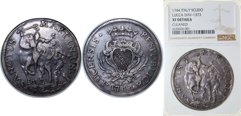 Italy Republic of Lucca Italian states 1744 1 Scudo Silver (.916) 26.52g NGC XF ...