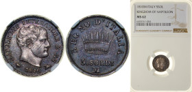 Italy Napoleonic Kingdom of Italy Italian states 1810 M 5 Soldi - Napoleon I Silver (.900) Milan Mint (1047085) 1.25g NGC MS 62 C 5