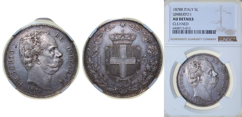 Italy Kingdom 1878 R 5 Lire - Umberto I Silver (.900) Rome Mint (100000) 25g NGC...