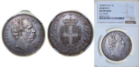 Italy Kingdom 1878 R 5 Lire - Umberto I Silver (.900) Rome Mint (100000) 25g NGC AU Cleaned KM 20