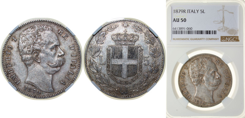 Italy Kingdom 1879 R 5 Lire - Umberto I Silver (.900) Rome Mint (4000000) 25g NG...