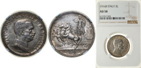 Italy Kingdom 1916 R 2 Lire - Vittorio Emanuele III Silver (.835) Rome Mint (10923056) 10g NGC AU 58 KM 55