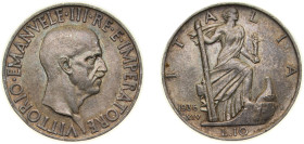 Italy Kingdom 1936 R 10 Lire - Vittorio Emanuele III Silver (.835) Rome Mint (618500) 10g AU KM 80