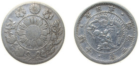 Japan Empire M3 (1870) 年三治明 10 Sen - Meiji Silver (.800) Osaka Mint 2.4g VF Y 2 JNDA 01-23