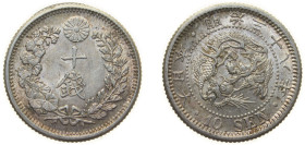 Japan Empire M38 (1905) 年八十三治明 20 Sen - Meiji Silver (.800) Osaka Mint (34182194) 5.39g UNC Y 24 JNDA 01-21