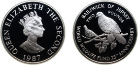 Jersey British dependency 1987 2 Pounds - Elizabeth II (Pink Pigeon; Silver Proof) Silver (.925) (25000) 28.28g PF KM 70a