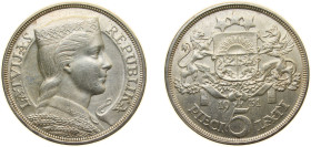 Latvia Republic 1931 5 Lati Silver (.835) Royal Mint (Tower Hill) (2000000) 25g AU KM 9 Schön 9