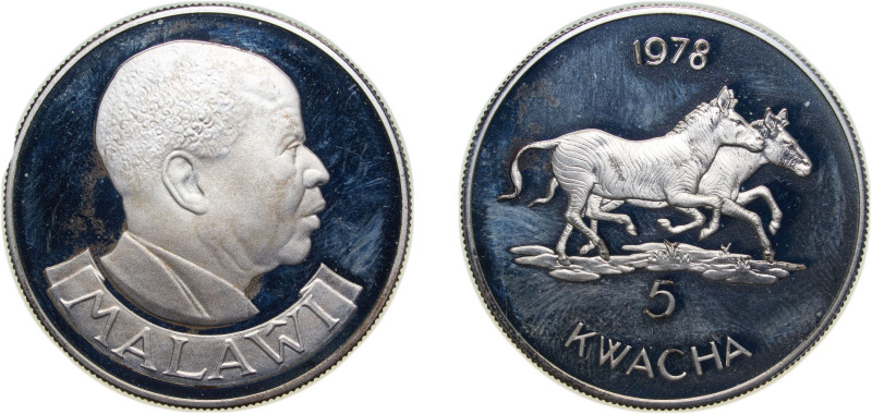 Malawi Republic 1978 5 Kwacha (Conservation, Zebras) Silver (.925) Royal Mint (3...