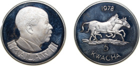 Malawi Republic 1978 5 Kwacha (Conservation, Zebras) Silver (.925) Royal Mint (3622) 28.28g PF KM 15