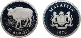 Malaysia Federal elective constitutional monarchy 1976 15 Ringgit - Agong VI (Conservation, Malaysian Gaur) Silver (.925) Royal Mint (8113) 28.28g PF ...