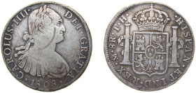 Mexico 1808 Mo TH 8 Reales - Carlos IV Silver (.903) Mexico City Mint 26.7g VF KM 109