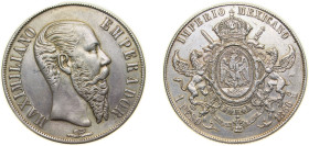 Mexico Second Empire 1866 Mo 1 Peso - Maximiliano I Silver (.903) Mexico City Mint (2147675) 26.7g XF KM 388.1