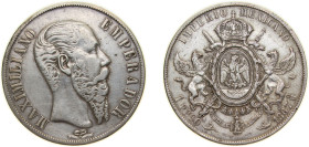 Mexico Second Empire 1867 Mo 1 Peso - Maximiliano I Silver (.903) Mexico City Mint (1238000) 26.8g XF KM 388.1